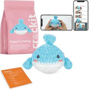 CROCKIT Crochet Kit for Beginners, Beginner Crochet Kit for Adults Kids Christmas Gifts, DIY Knitting Animal Kit, Amigurumi Crochet Starter Kit with Step-by-Step Video Tutorials（Whale) , Pack of 3