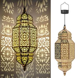 Twinkya 2 Pack Hanging Solar Lights Outdoor Garden Decorative Solar Lantern Waterproof Metal Moroccan Outdoor Decorations for Patio Pathway Yard Porch Backyard Garden Decor (Gold, 2 Pack)