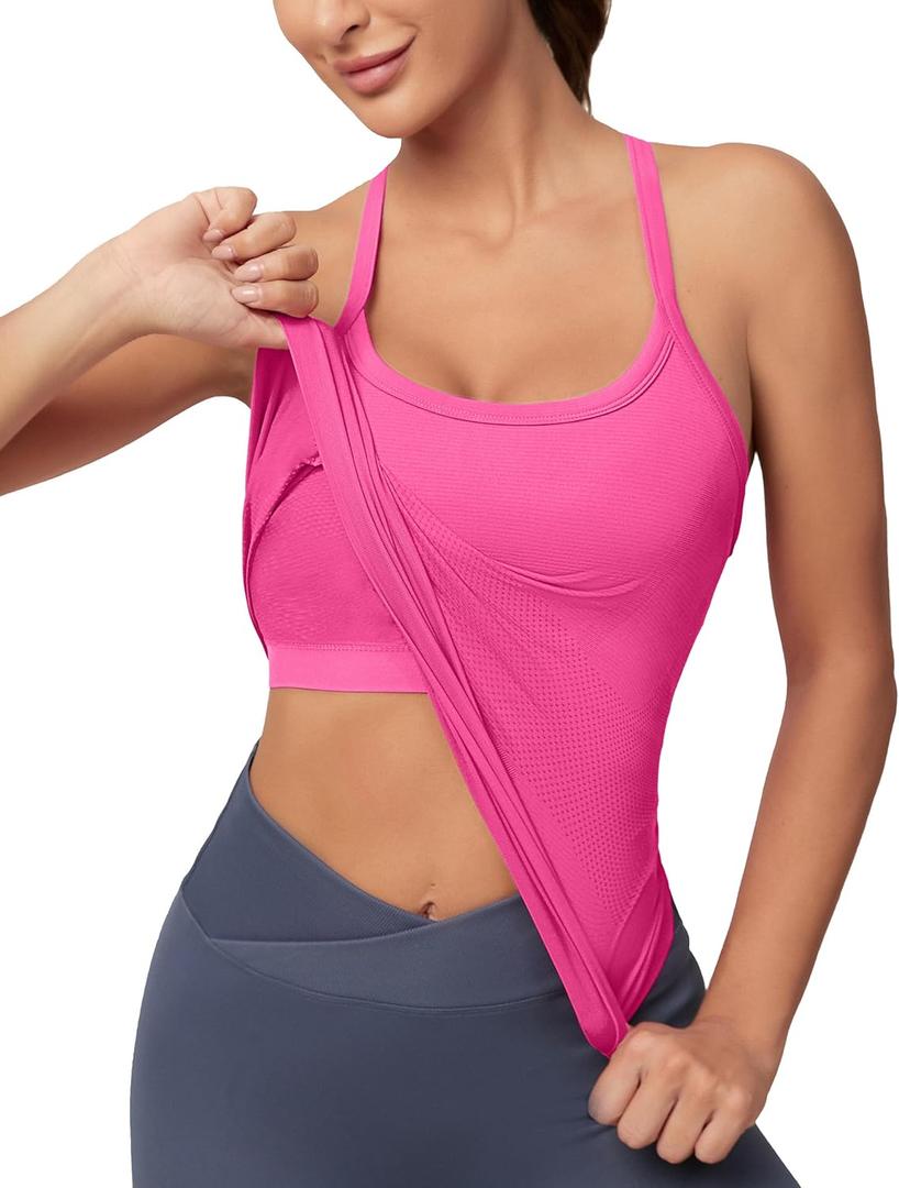 MathCat Workout Tank Tops for Women with Built in Bra, Sleeveless Gym Tops Seamless Racerback Athletic Yoga Shirts Medium