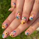 Sunflower Press on Nails - Short Oval Cute Fake Nails, Summer False Nails Press ons with Bee Ladybug Designs, Reusable Glue on Nails for Women Manicure, Matte Finish | 12 Sizes - 24Pcs