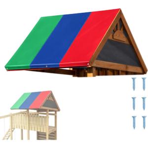 Playset Canopy Replacement, 210D Oxford Fabric All Weather Outdoor Swing Set Top Shade Cover with Windproof Screw Kit for Patio Terrace Backyard Sandbox (Green + Blue + Red)