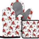 Christmas Cardinal Birds Oven Mitts and Pot Holders Sets of 3, Cardinal Birds Red Berry Decor Oven Mitts, Rdinal Bird Kitchen Decor Heat Resistant Non-Slip Silicone Gloves for Cooking Baking BBQ
