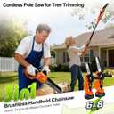 Electric Pole Saws for Tree Trimming 15ft, Cordless Pole Saw Chainsaw with Battery and Charger, 6"&8" Mini Chainsaw for High Tree Branches Pruning & Wood Cutting, Gifts for Men Dad Husband Gadget