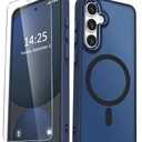 for Samsung Galaxy S24 FE Case, Matte Magnetic Phone Case with 1 Screen Protector, Support for Magsafe, Translucent Frosted Slim Shockproof Protective Cover for Samsung Galaxy S24 FE, Navy Blue