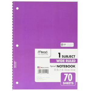Mead Spiral 1-Subject Wide-Ruled Notebook, Color May Vary, Assorted Colors (05510) 6 Notebooks