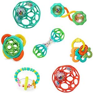 Bright Starts Soothers & Shakers 3pc Gift Set - BPA-Free Baby Rattles, Teethers and Stroller Toys, Unisex, Newborn+