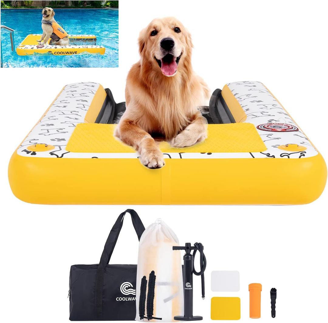 Coolwave Inflatable Pup Plank, Dog Water Ramp for Boats and Docks, XL, 200 lb Capacity - Floating Platform for Pets for Lake, River, Beach & Swimming Pool, Includes Pump, Patent-Protected Design