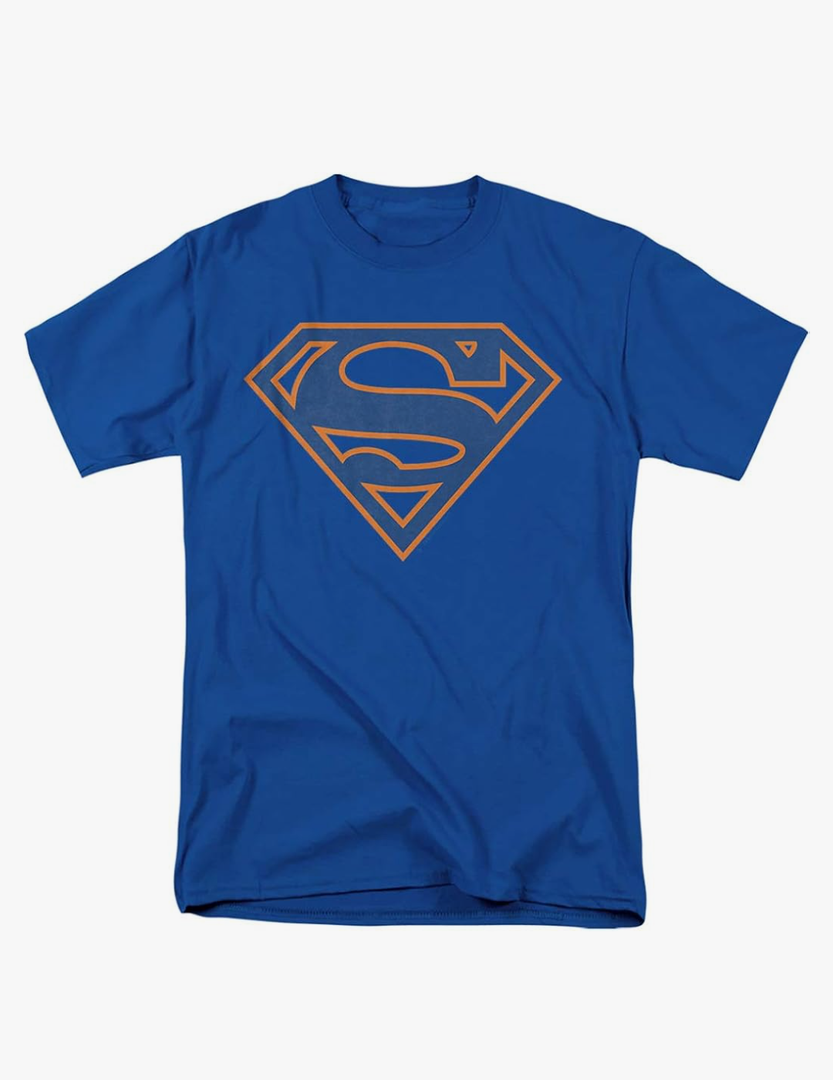 Superman Blue & Orange Shield Grey Unisex Adult T Shirt for Men and Women 2XL