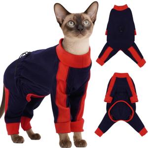 DENTRUN Cat Clothes with Anti-Shedding Fabric - Soft Recovery Suit & Breathable Lint-Resistant Cat Sweater for Wound Care & Hair Control, Kitten Onesie Pajamas, M, Dark Blue