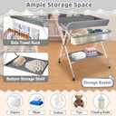 Baby Changing Table, Portable Folding Diaper Changing Station with Wheels, Adjustable Height Nursery Organizer with Safety Belt & Storage Basket & Hanging Rack for Newborn Baby and Infant (Gray)