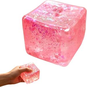 Cube Squishy Stress Cube,Squishy Slow Rising Fidget Cube Sensory for Anxiety Stress Relief High Density Ice Squeeze Ball Cubes (Pink)