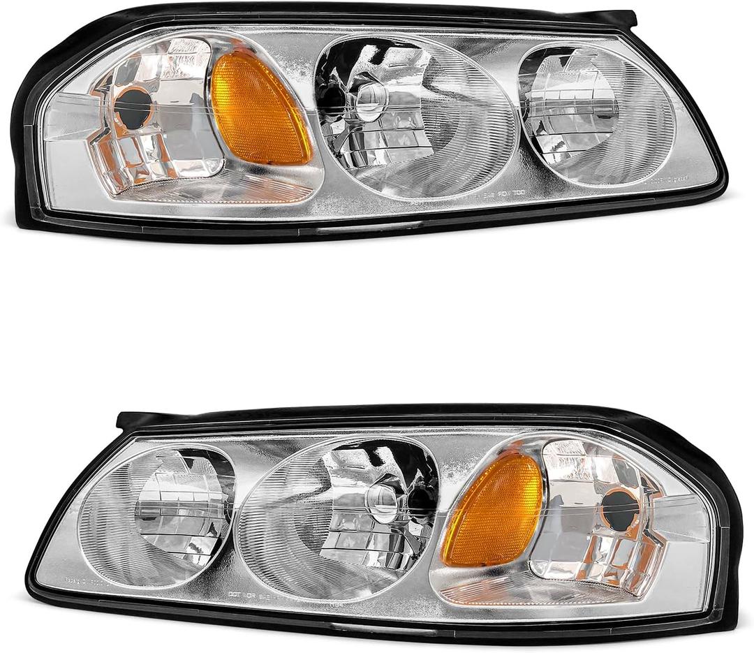 for 2000-2005 Chevy Impala Headlights Assembly Chrome Pair | OE 10349961/10349962, Halogen, W/O bulbs, IP67, Plug & Play, clear lens,
