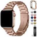 Fullmosa Metal Band Compatible with Apple Watch Bands Series 11 10 46mm, Stainless Steel Strap iWatch Band with Case for Apple Watch, Rose Gold