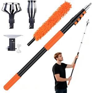 PMMJ Light Bulb Changer for High Ceilings with 26FT Reach, Telescopic Extension Pole for High Ceilings and Recessed Lights (5-20FT) with Baskets, Suction Cup and Duster
