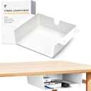 4 Pack Under Desk Hanging Shelf Drawer Organizer, Attachable Plastic Hidden Storage Tray, Easy Adhesive Mount Holder for Standing Tables, Office, Counters, Cabinets, Workstations - White