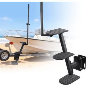 Heavy Duty Boat Trailer Steps with Safety Handle, Non-Slip Mat, Universal Fit for Boat Trailers Tongue Steps, Easy Assembly, 3 Steps