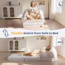 MAXYOYO Folding Sofa Bed with Backrest, Boneless Fold Out Couch Bed with Handle, 2 in 1 Convertible Bean Bag Chair to Floor Sofa Lounger, Comfy Folding Couch for Bedroom & Living Room, Beige