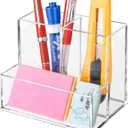Pen Holder for Desk, Clear Acrylic Pencil Holder for Desk, Marker Holder with 3 Compartments, Pencil Organizer for Home, Office, Classroom, Bathroom