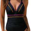 popvil Women's Tummy Control One Piece Swimsuit 2026 Flattering Slimming Bathing Suit with Ruched Shapewear, Modest Swimwear, L