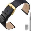 ANNEFIT Calfskin Leather Watch Straps 18mm, Thin Elegant Replacement Watch Band with Gold Buckle (Black)