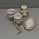 LUANT 4 Pieces Bathroom Accessory Set Including Tumbler, Toothbrush Holder, Soap Dish and Soap Dispenser, White with Gold