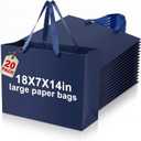 Fuyoooo 20 Pcs 18" x 7" x 14" Extra Large Gift Bags with Ribbon Handles, Reusable Heavy Duty Sturdy Kraft Paper Bags Bulk for Shopping, Retail, Grocery, Wedding Gifts, Party Favors (Navy Blue)