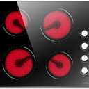 24 Inch Electric Cooktop Hobsir 4 Burners Built-in Radiant Electric Stove, 9 Heating Level, Residual Heat Indicator, Over-Temperature Protection, 220V-240V Hard Wire (No Plug), Knob 4-Zones 24inch 220v