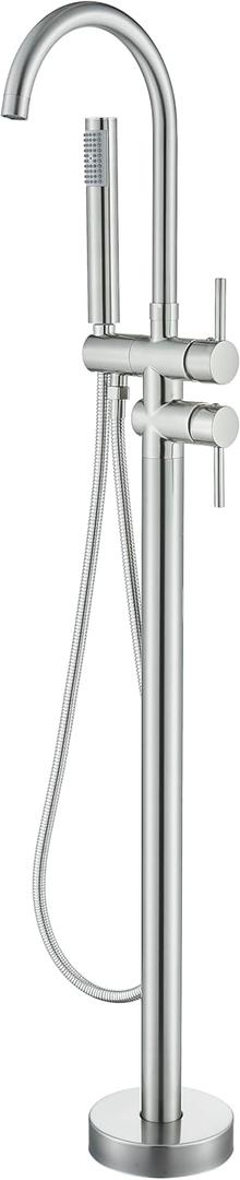 YAGATAP Freestanding Bathtub Faucet Floor Mount Tub Filler Brushed Nickel High Flow Shower Faucets with Handheld Shower Mixer Taps Swivel Spout