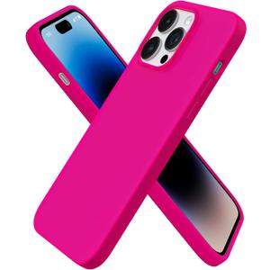 ORNARTO Compatible with iPhone 14 Pro Max Case 6.7, Slim Liquid Silicone 3 Layers Full Covered Soft Gel Rubber Phone Case Protective Cover with Microfiber Lining 6.7 inch-Hot Pink