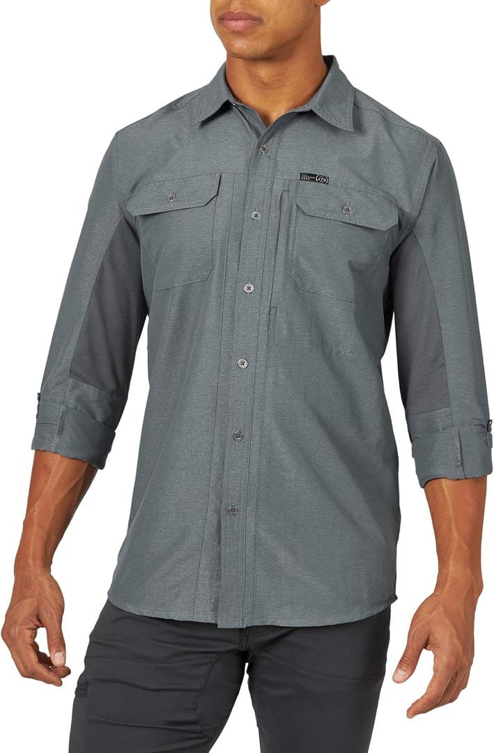 ATG by Wrangler Men's Long Sleeve Mixed Material Shirt, turbulence, Large 