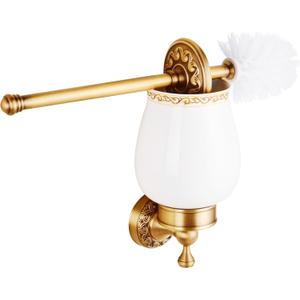 Wall Mounted Bathroom Toilet Brushed Holder Set, Antique Brass Pattern Carving, Brushed Bronze