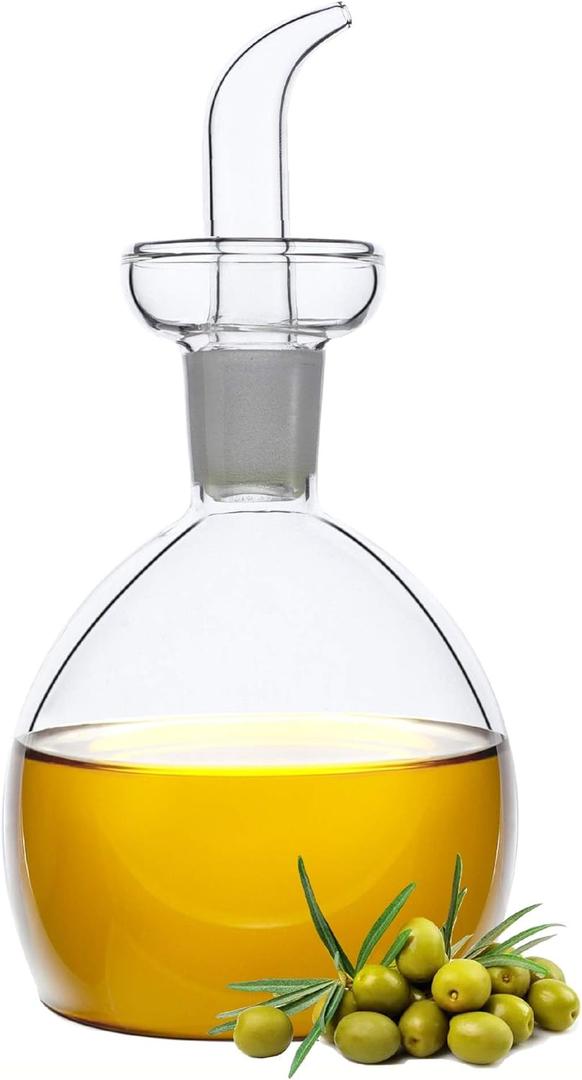 HAIZEEN 10 oz / 300 ml Clear Glass Olive Oil Dispenser Bottle - Oil & Vinegar Cruet with Pourers and NO Funnel Needed - Olive Oil Carafe Decanter for Kitchen and BBQ