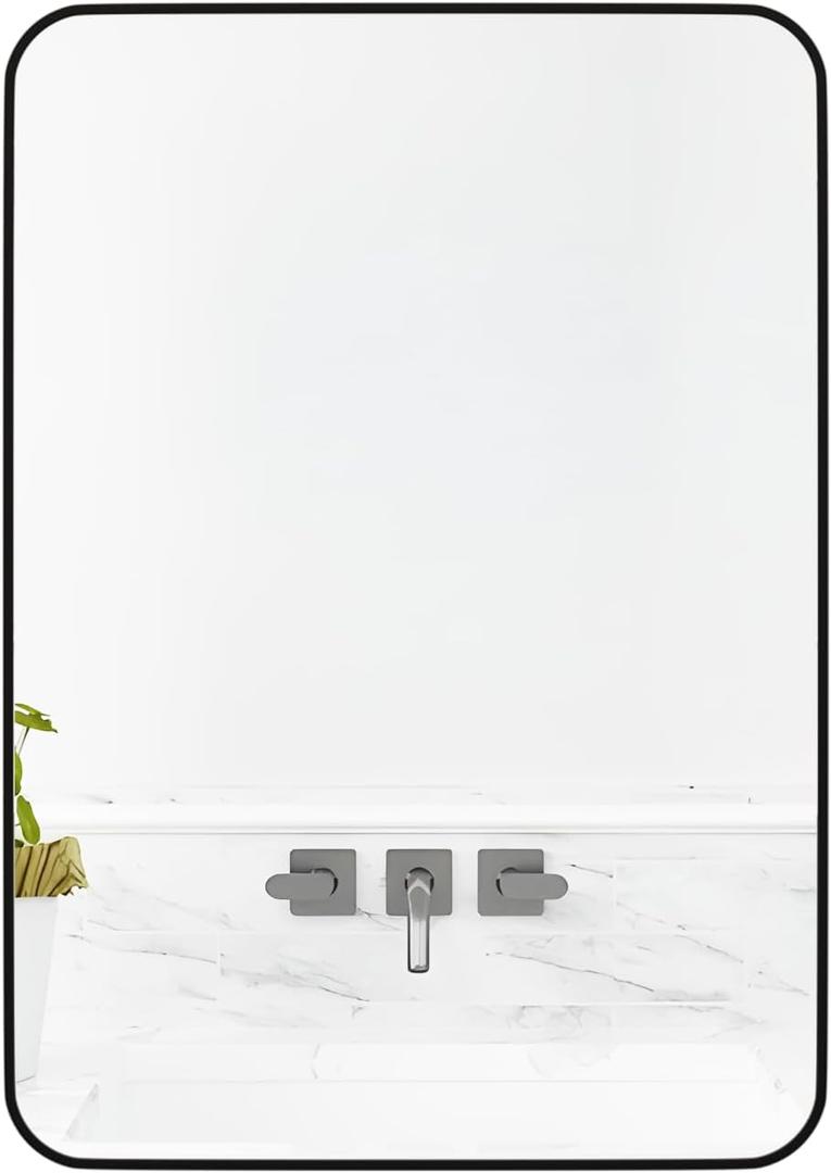 Manocorro Wall Mirror Bathroom Mirror, 20 x 28 Inch Black Rectangular Mirror with Aluminum Alloy Frame, Rounded Corner Hanging Mirror Decor for Entryway, Bedroom, Living Room (20"L x 28"W)