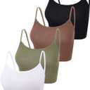 4 Pack Cropped Tank Tops for Women, Spaghetti Strap Crop Top Basic Sports Crop Cami Half Camisoles for Teen Girls (Black, Coffee, Green, White, L)