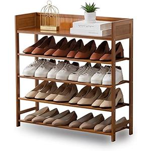 Suwoic Bamboo Shoe Rack Organizer, 5 Tier Shoe Shelf Storage Organizer, for Entryway, Hallway, and Closet (Brown-31.5)
