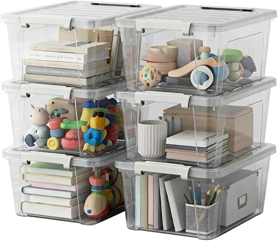 WYT 6-Pack Clear Plastic Storage Bins with Lids, 8 Quart Organizer Container Box with Latch Buckles