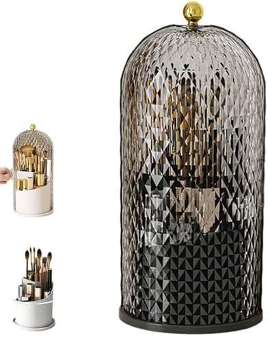 Concealed Toothbrush Holder - 2025 Transparent Toothbrush Holder with Sliding Lid, Covered Makeup Brush Holder, 360° Rotating Dustproof Makeup Organizer, Beauty Brushes Storage for Vanity (B-Black)