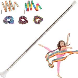 Quynhni Dance Baton, Batons for Twirling 22 inches Stainless Steel Material Gymnastics Wand and 3 Rainbow Hair Bands Suitable for Beginners Silver and Pink (2, White, 20)