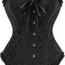 Vrapo Black Corset Top for Women | Overbust Lace Up Waist Cincher Shapewear Lingerie, Size Small