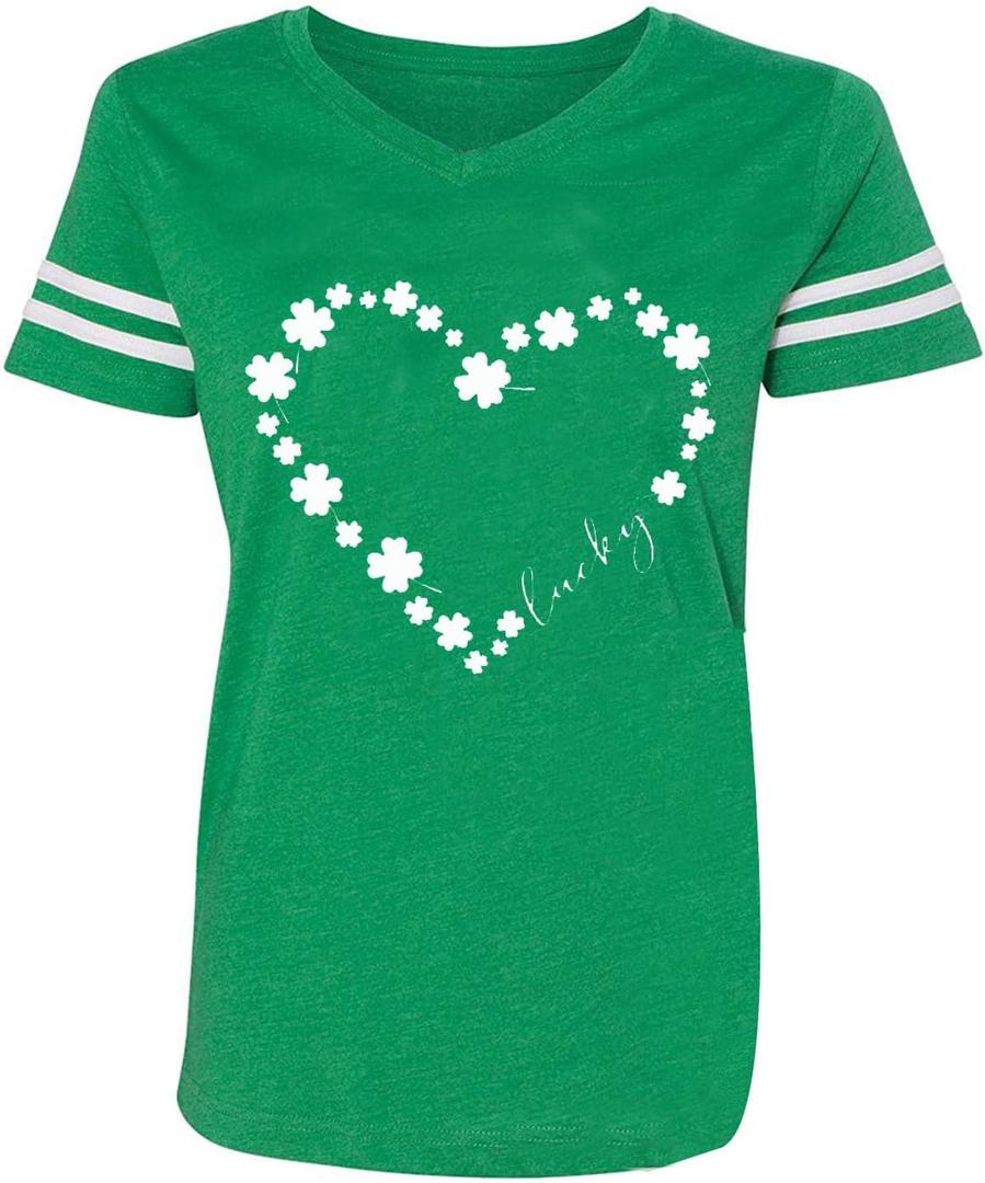 St Patricks Day Shirt for Women Irish Lucky Shamrock V-Neck Short Sleeve St Paddy's Day Tee Tops (X-Large, Green6)
