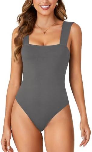 KIFOVEN Women's Sexy Sleeveless Square Neck Backless Tank Top Bodysuit Leotard L