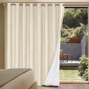 H.VERSAILTEX Linen Blackout Curtains Durable Thick Textured Linen Look 100% Blackout Patio Door Curtain Anti Rust Grommet Extra Wide Sliding Door Curtain Panel, Bleached Sand, W100 x L84 inch