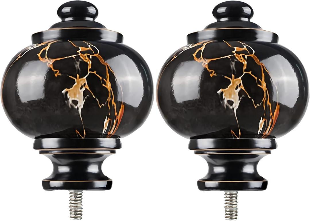 KAMANINA Marbled Replacement Finials for 1 or 7/8 Inch Black Curtain Rods, M6 Screw Drapery Rod Finials, 2 Pack