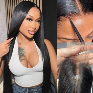 2x6 Hd Lace Closure, Middle part Straight Human Hair Closure Invisible Transparent HD Lace, 14 Inch 2 by 6 Lace Frontal Closure Only Bleached Knot Pre-Plucked Natural Hairline Natural black 14inch