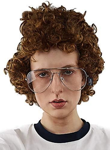 ALLAURA Compatible with Napoleon Dynamite Wig  Pedro Costume Set with Glasses & Brown Afro Nerd Hair for Adults  Funny 80s Halloween Outfit, Retro Cosplay, Movie-Inspired Party or Couples Costume