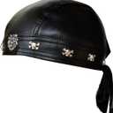 Faux Leather Biker Skull Cap Motorcycle Bandana Head Wrap Du Doo Do Rag Black Hat