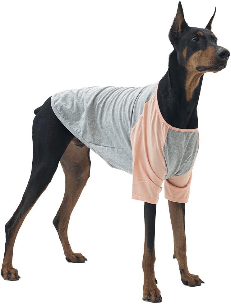 Dog Shirt for Small and Large Dogs Raglan Cotton T-Shirts Soft Breathable Dog Shirts pet Clothes Gray Series (5X-Large, Gray/Peach)