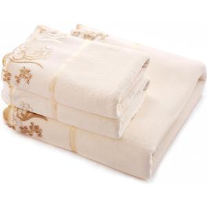 Soft Touch 2 Microfiber Towel and 1 Microfiber Bath Towel Lace Floral Edged Set of 3
