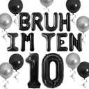 Bruh Its My Birthday Decorations,Happy 10th Birthday Decoration Include Boy Bruh Im Ten Balloons,black and silver balloons for Boy Bruh Im Ten party