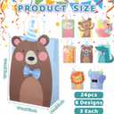 24 Packs Animal Parade Themed Paper Gift Bags, Cute Party Favor Bags with 3D Animal Shapes, Reusable Decorative Gift Tote for Birthdays, Holiday Gifting, Zoo/ Carnival Themed Parties
